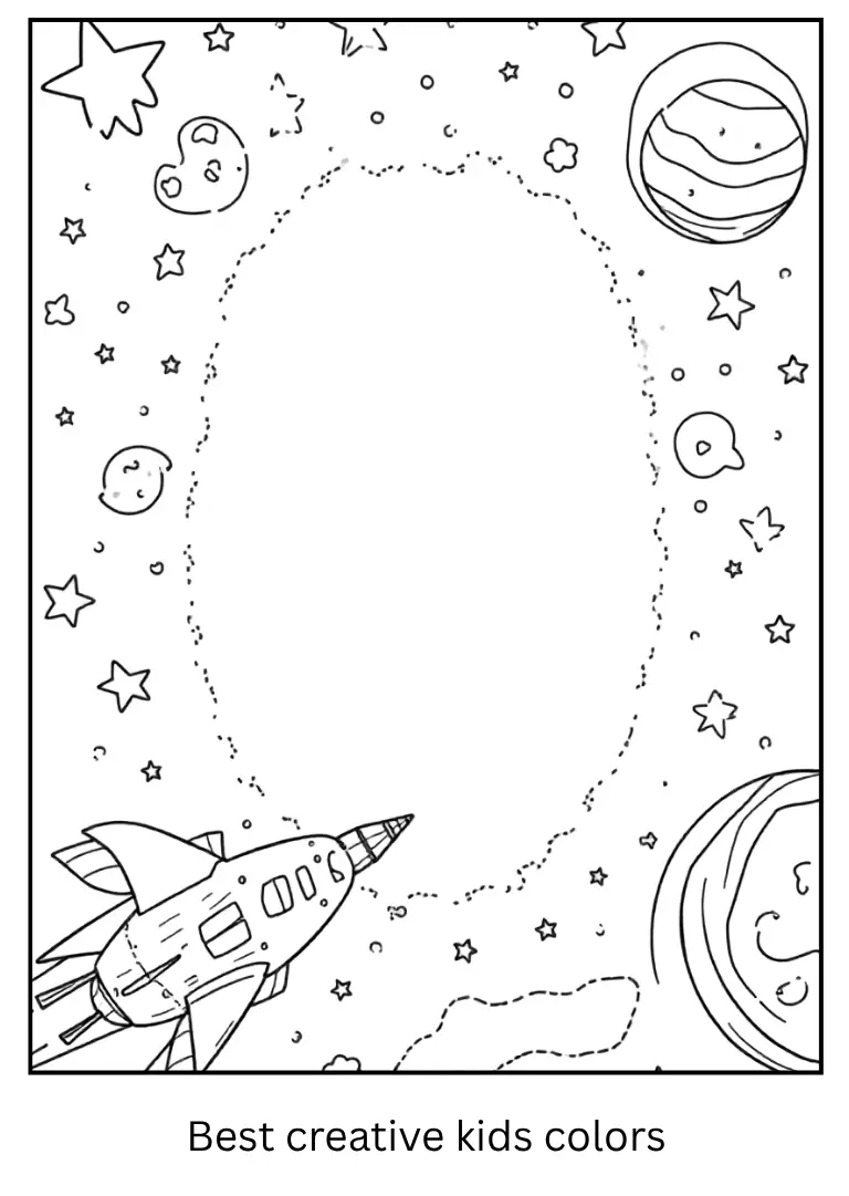 Space Scene Coloring Page with Easy Shapes