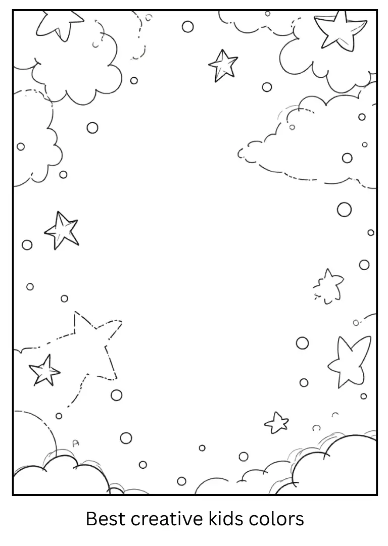 Space Scene Coloring Page with Galaxy Clouds