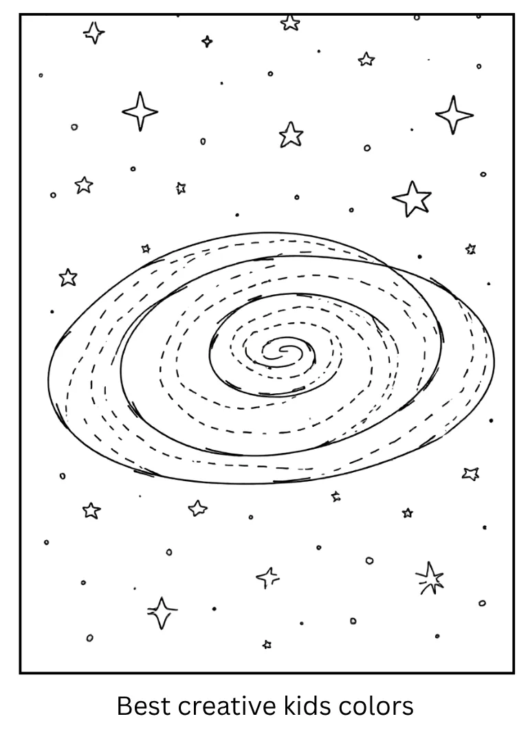 Space Scene Coloring Page with Galaxy Spiral