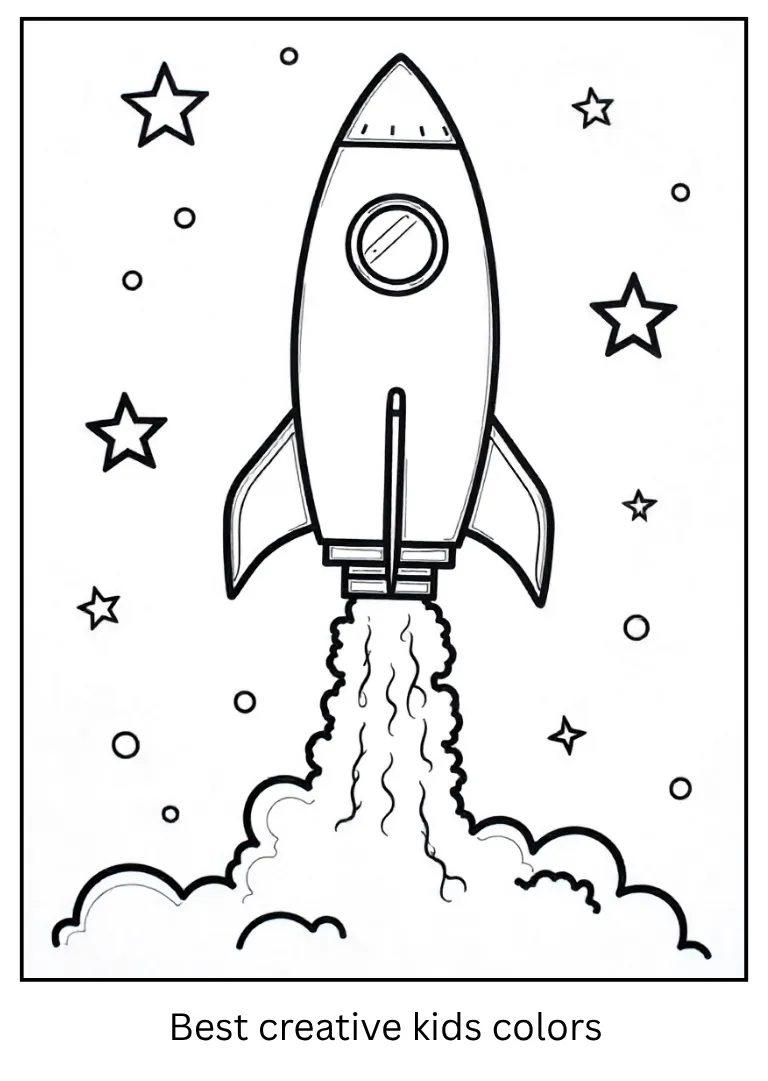 Space Scene Coloring Page with Rocket Launch