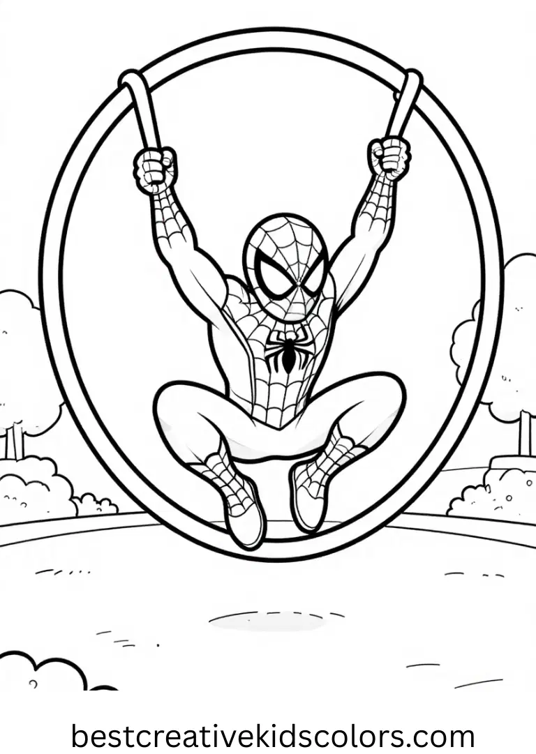 Spider-Man Ride Disneyland swings through floating hoops that glow softly over a quiet courtyard.