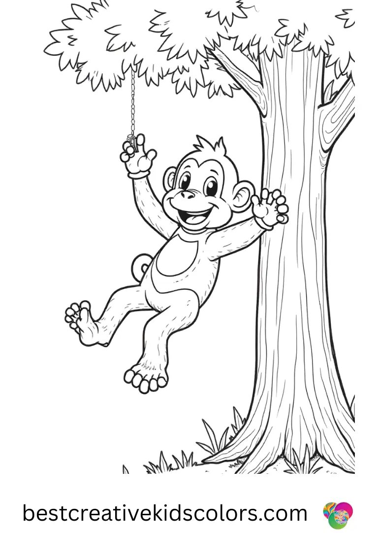 Spider monkey swinging through the jungle coloring pages download shows a monkey spinning around a tall tree