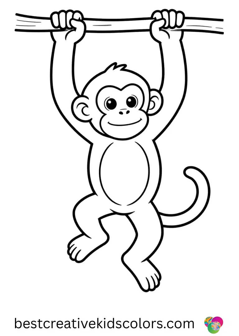 Spider monkey swinging through the jungle coloring pages easy shows a monkey swinging upside down from a vine