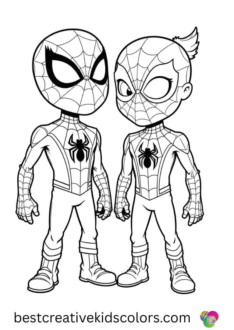 Playful rounded expressions highlight Spiderman and venom coloring page disney with minimal details.