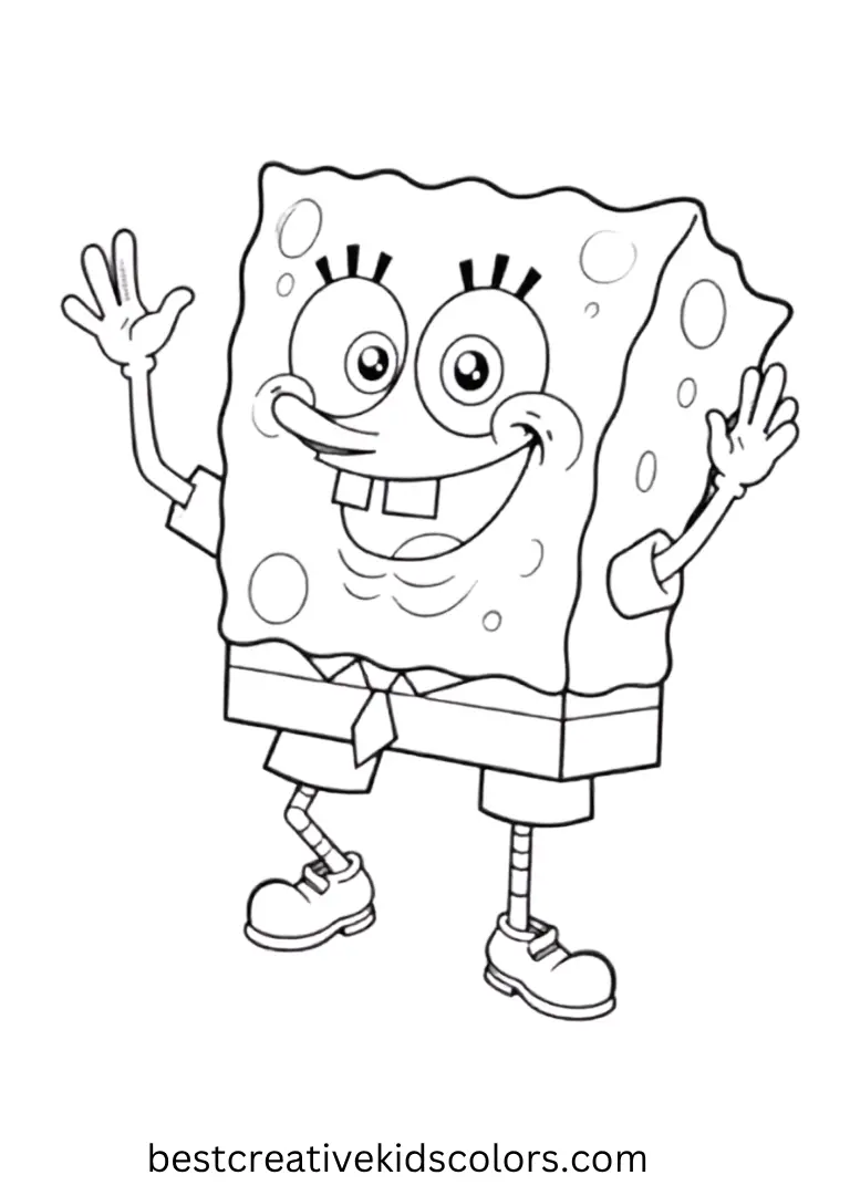SpongeBob Coloring Pages – Friendly Wave Hello Scene