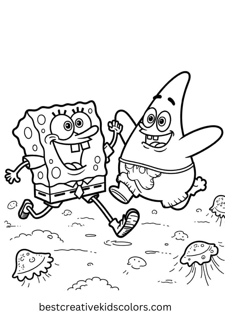 SpongeBob and Patrick Jellyfish Race Coloring Pages
