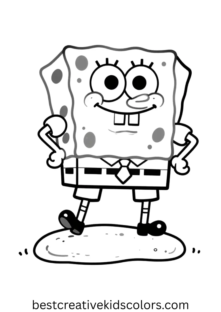 SpongeBob skips over smooth rocks under the sea in Spongebob color pages easy.