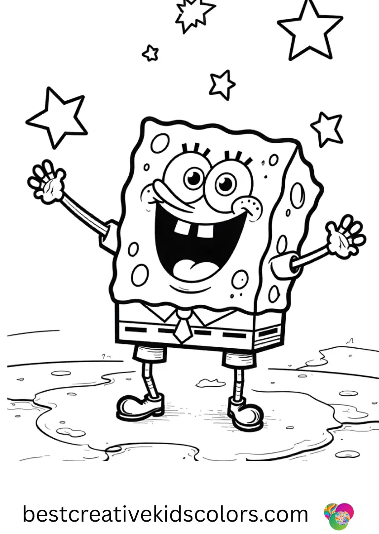 Spongebob coloring pages free printable pdf shows SpongeBob bouncing candy stars across ice sheets.