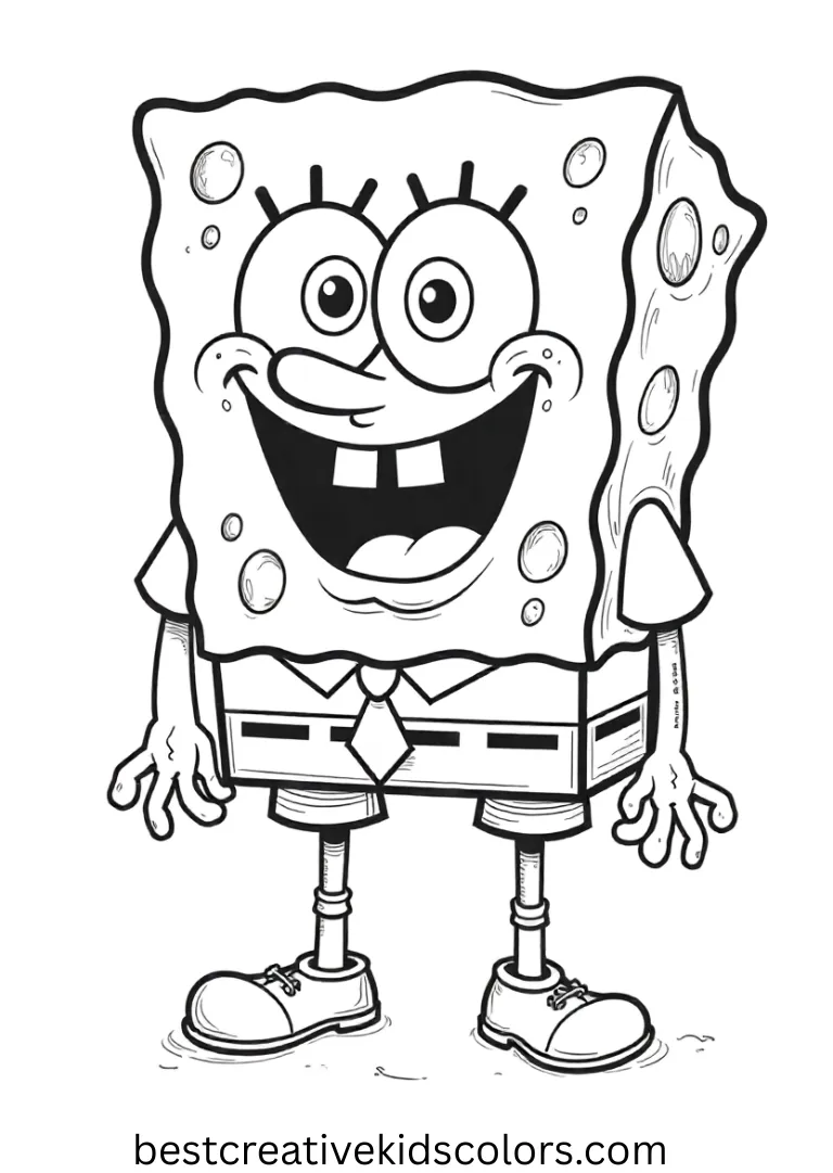 This Spongebob coloring PDF for adults offers mature-style layouts with balanced spaces designed for slow, peaceful coloring sessions.