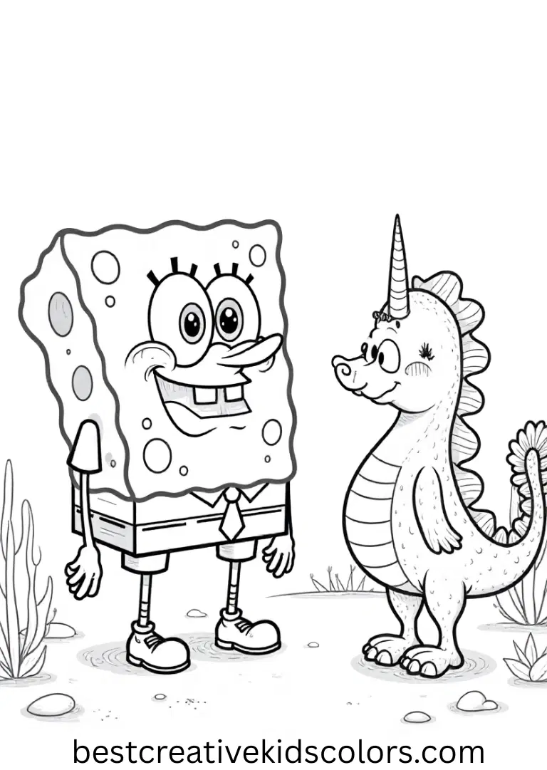 SpongeBob sketches underwater patterns in Spongebob coloring sheets pdf for adults.