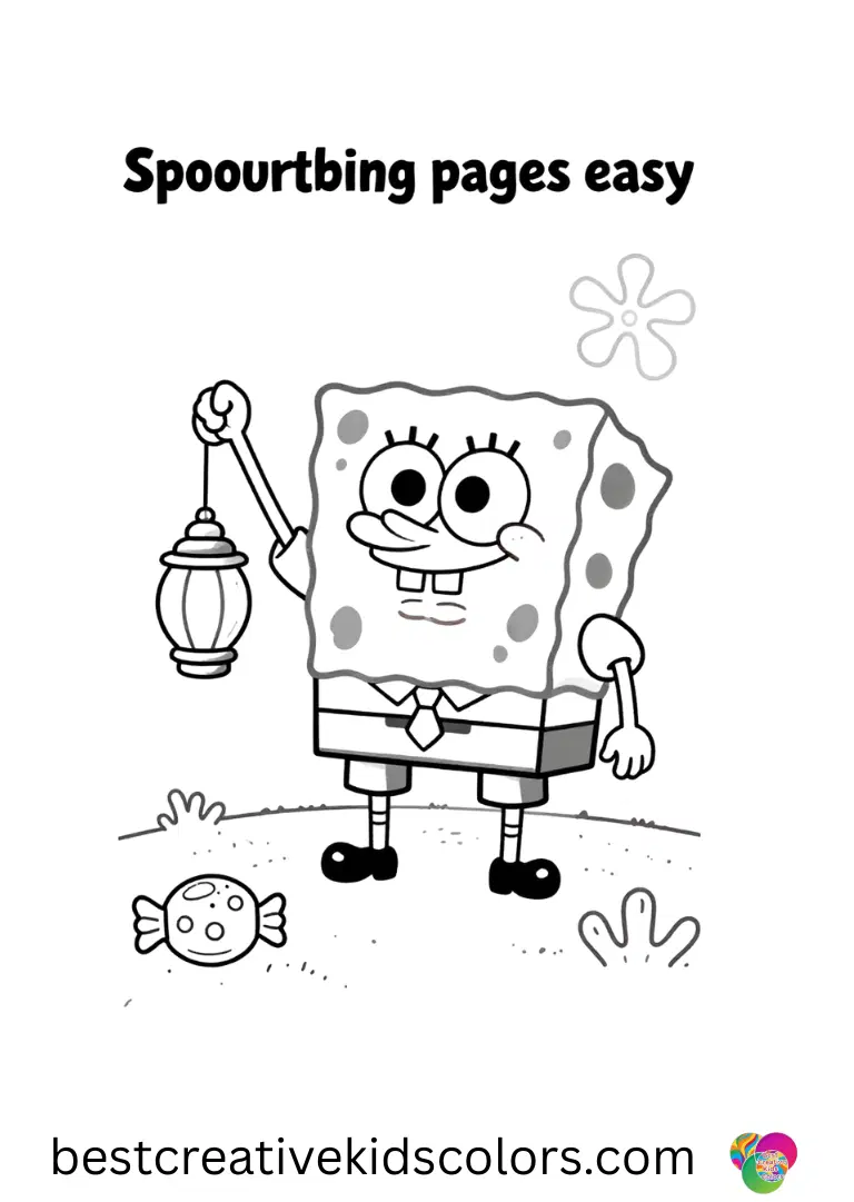 Spongebob colouring pages easy shows SpongeBob bouncing lanterns along a coral candy pathway.