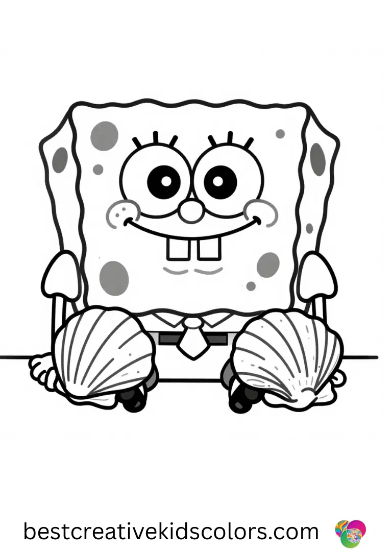 Spongebob colouring pages free download captures SpongeBob painting sparkling candy stripes on shells.