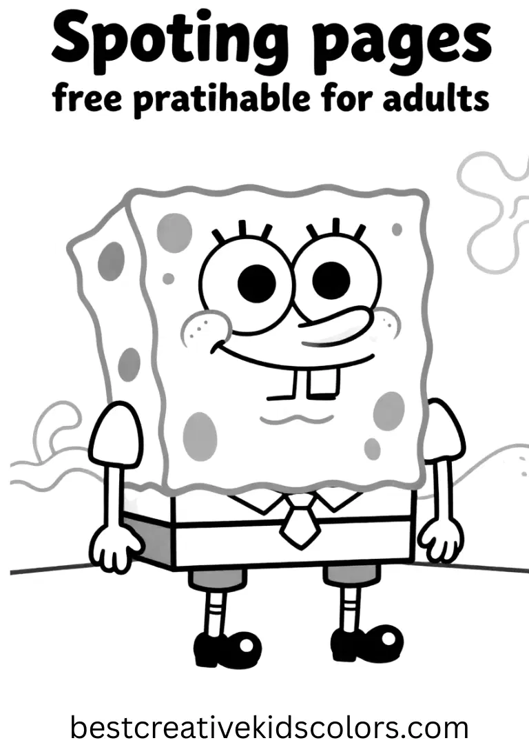 SpongeBob relaxes by soft waves with open outlines in Spongebob squarepants coloring pages free printable for adults.