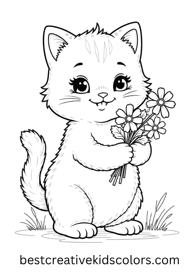 Spring Flowers Celebration Kitty Coloring