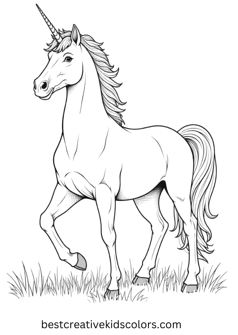 Standing Unicorn Realistic Coloring Sheet