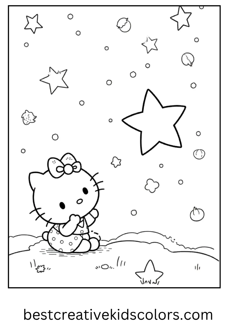 Starry Night Kitty Coloring Page