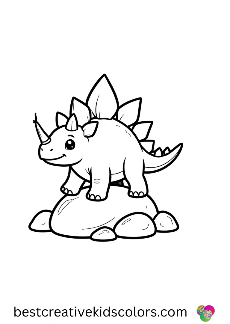 Stegosaurus dinosaur coloring page pdf free features a stego balancing a light twig across stones.
