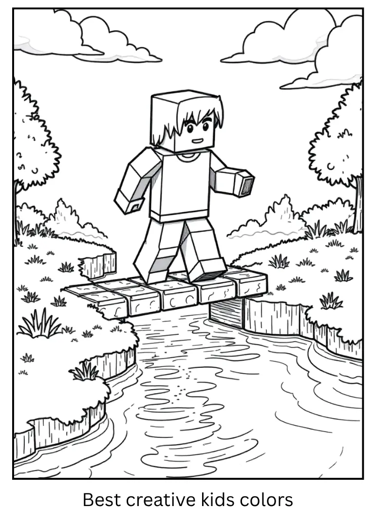 Steve Crosses a River – Minecraft Coloring Sheet