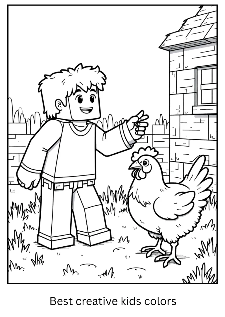 Steve Feeds the Chickens – Minecraft Coloring Sheet