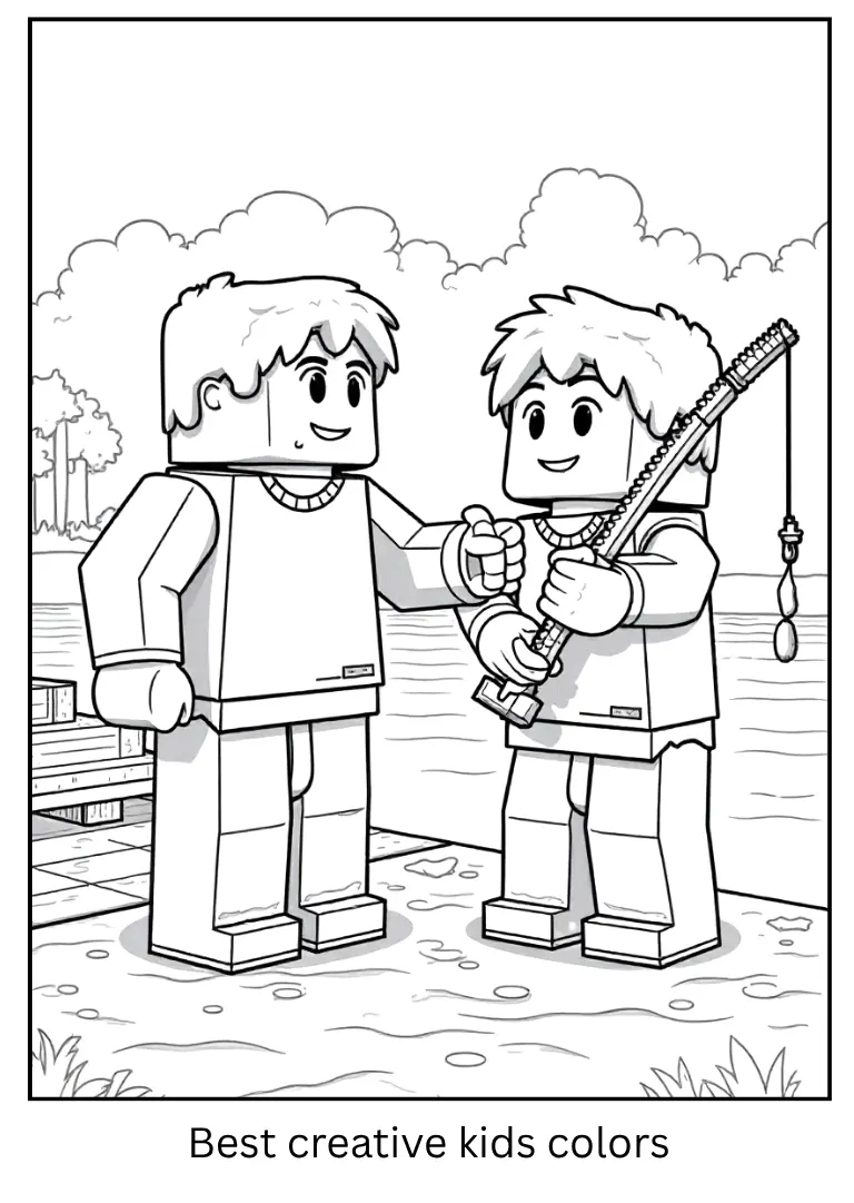 Steve Minecraft Coloring Page – Fishing with a Friend