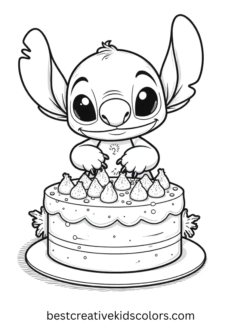 Stitch adds bright icing and decorations to a cheerful cake.