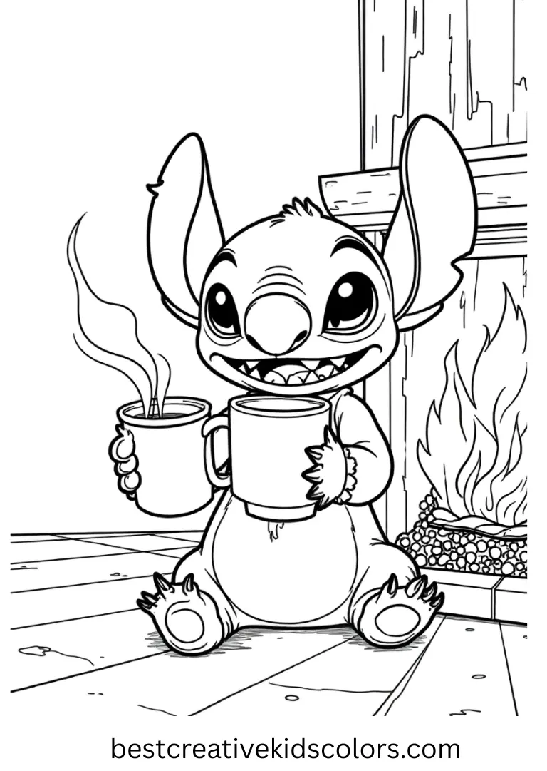 Stitch Drinking Hot Cocoa by Fire Printable