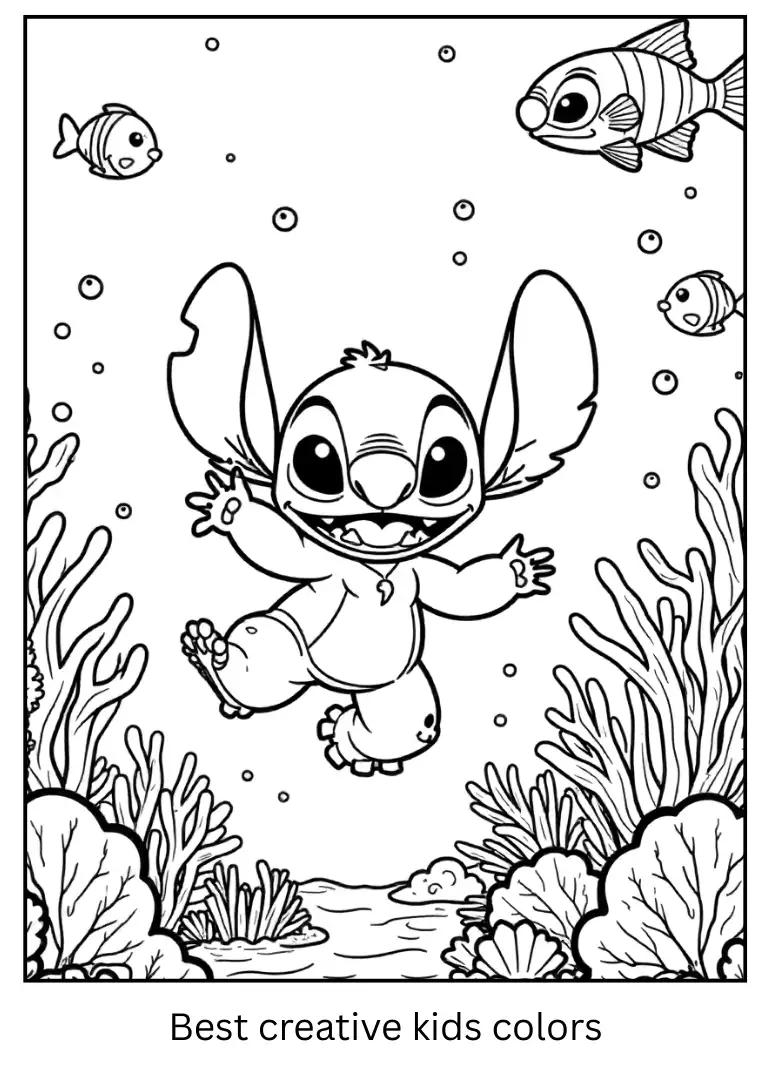 Stitch Exploring a Colorful Coral Reef