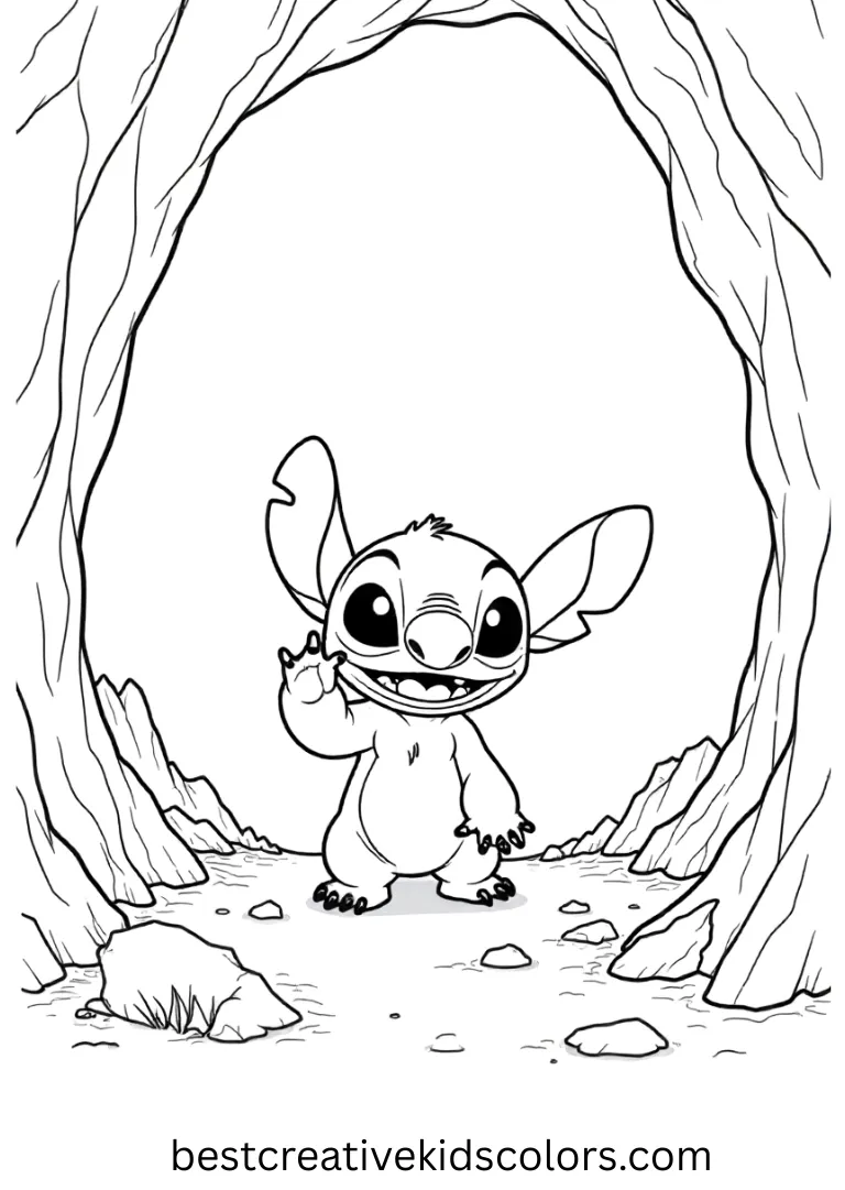 Stitch Exploring a Crystal Cave Coloring Shee