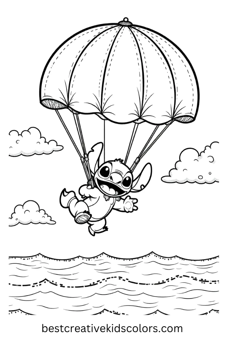 Stitch Flying with a Parachute