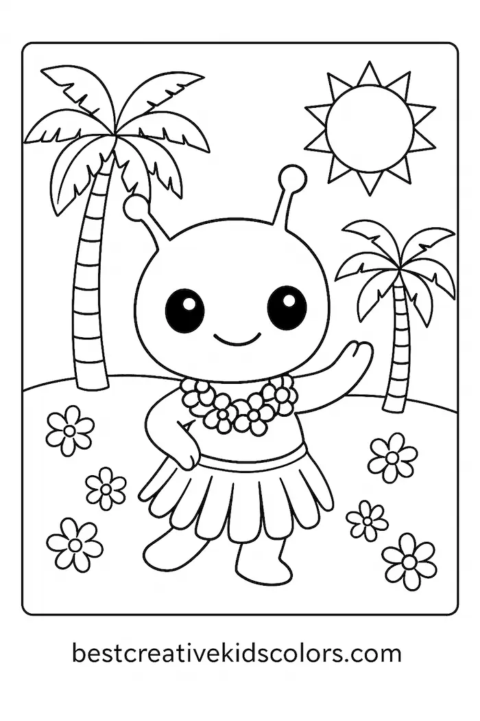 Stitch Kids Coloring Page Hula Dance Fun