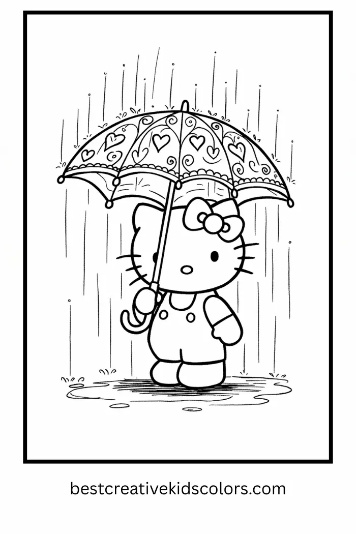 Stitch Kids Coloring Page Rainy Fun