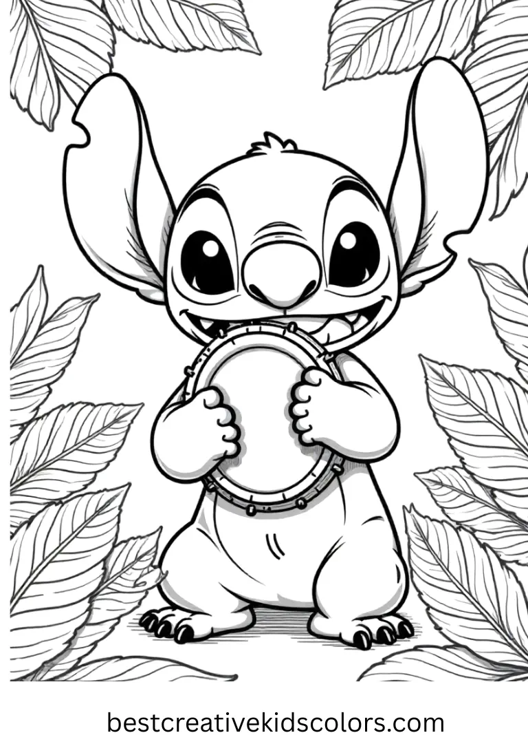 Stitch Playing Tambourine Coloring Sheet