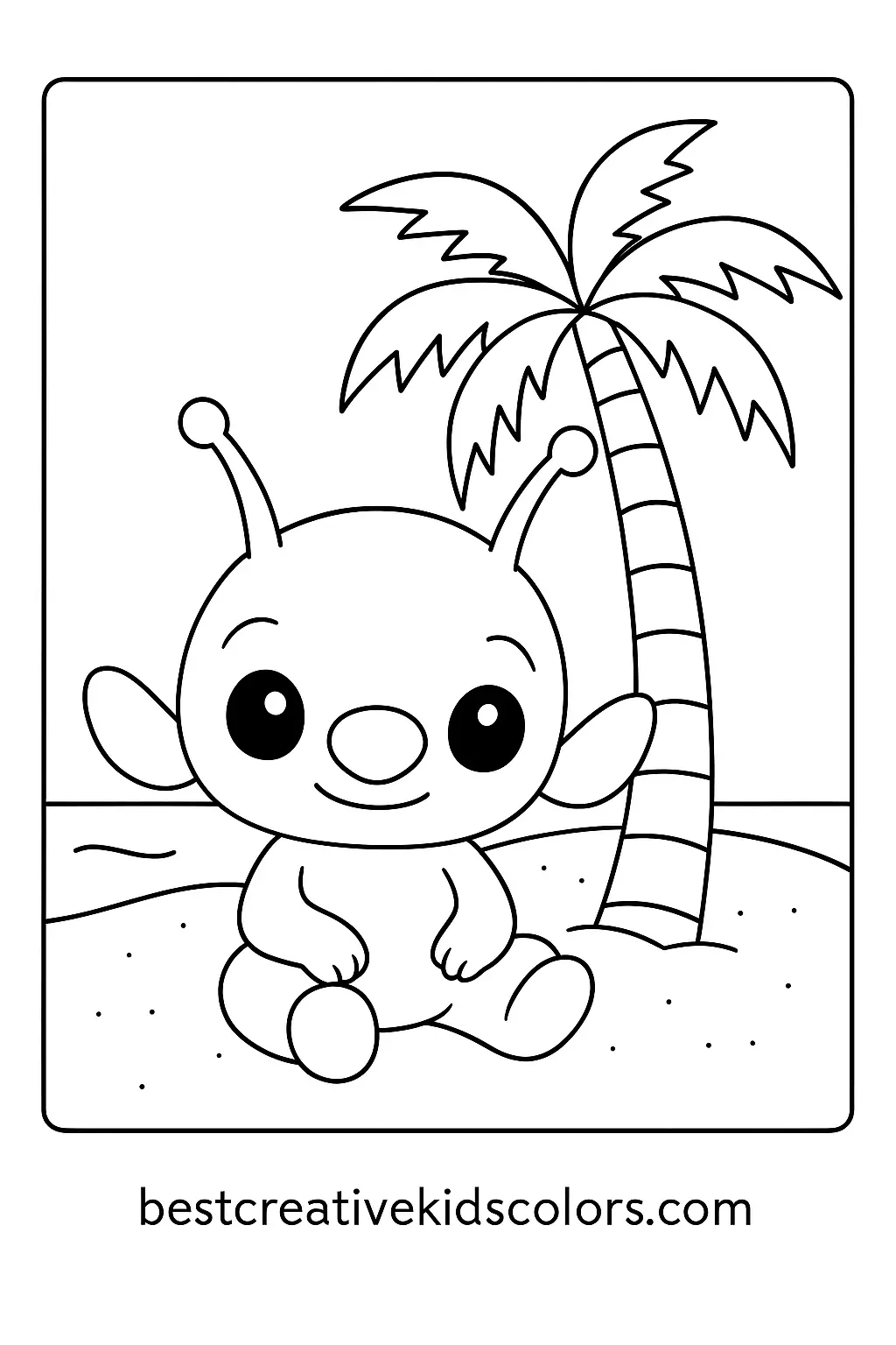 Stitch Relaxing Under Palm Tree Coloring Page