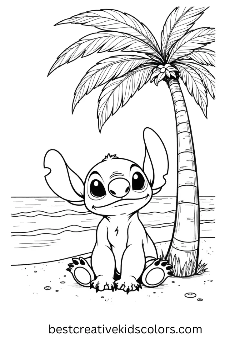 Stitch Relaxing Under a Palm Tree Printable