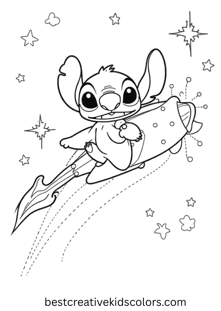 Stitch Riding a Shooting Star Coloring Page