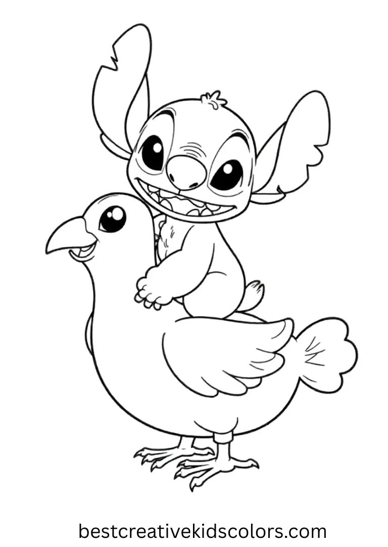 Stitch Ridings a Rainbow Bird Printable
