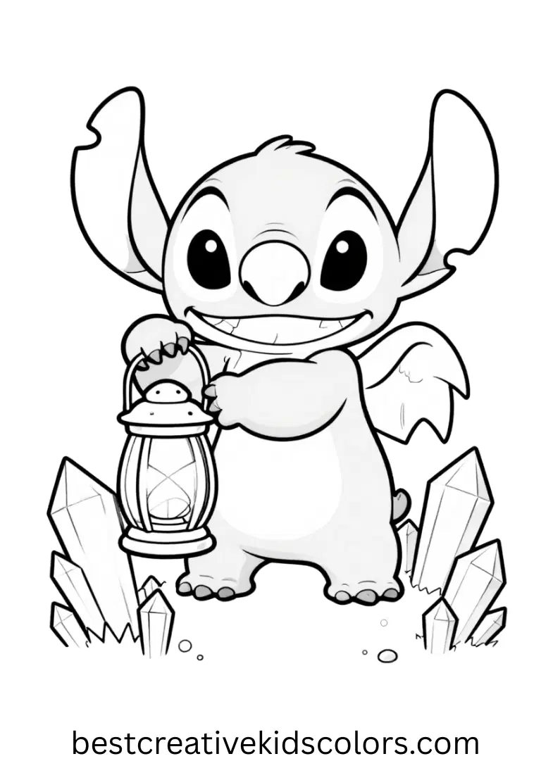 Stitch and angel coloring pages pdf download shows them exploring a sparkling crystal cave.