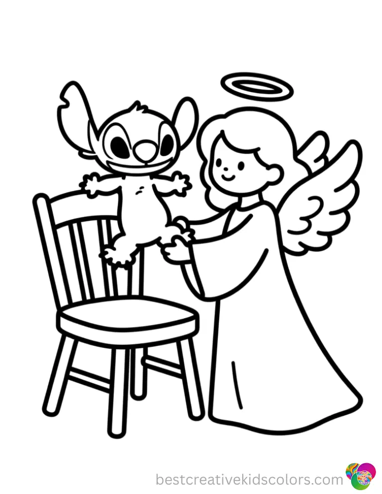 Stitch and angel coloring pages printable