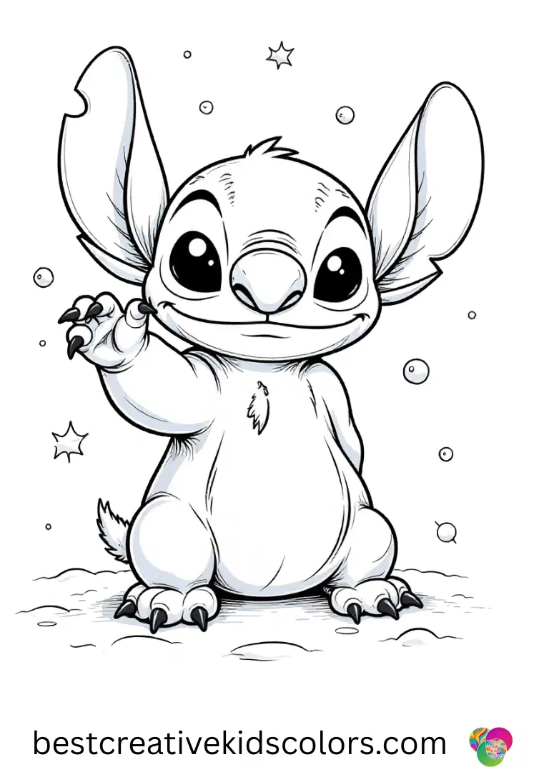 Stitch carves fun snow shapes in Stitch christmas for coloring free under a bright winter sky.