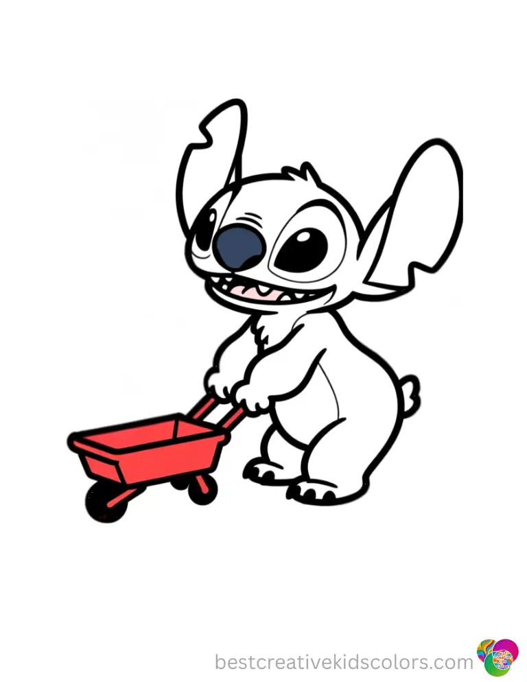Stitch safely pulls a small red wagon gracefully inside stitch coloring pages cute.