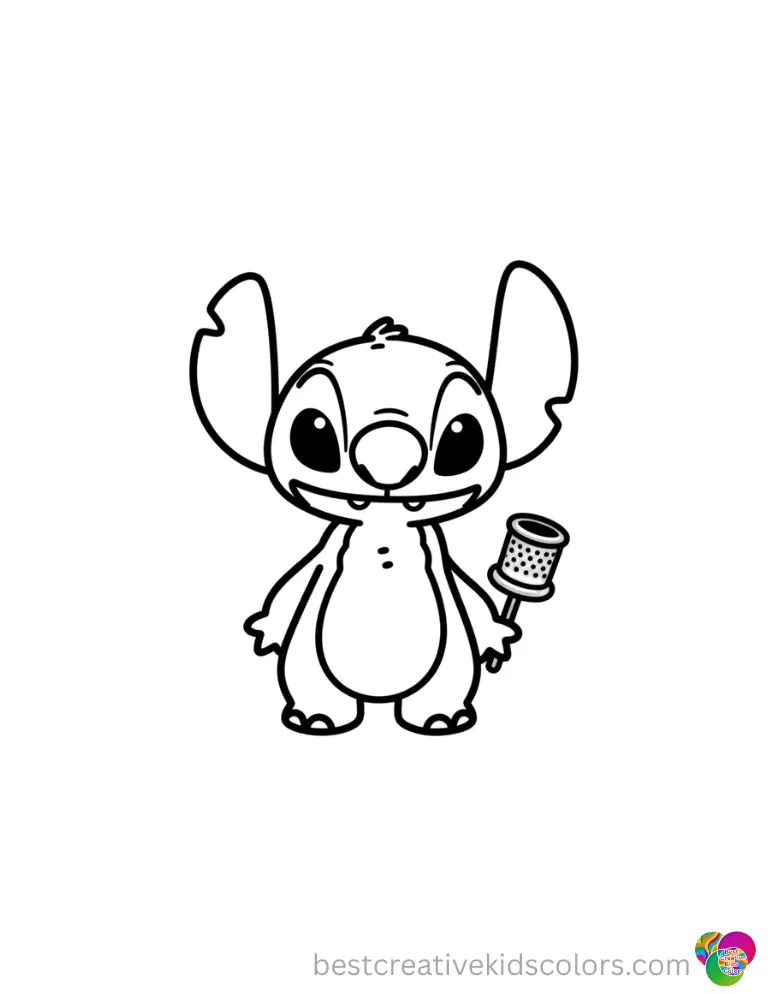 Stitch perfectly drops a shiny silver thimble today in stitch coloring sheet printable.