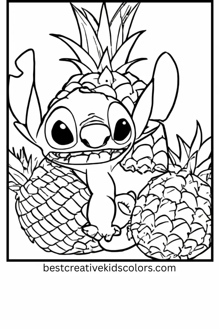 Stitch in Pineapple Patch Coloring Page