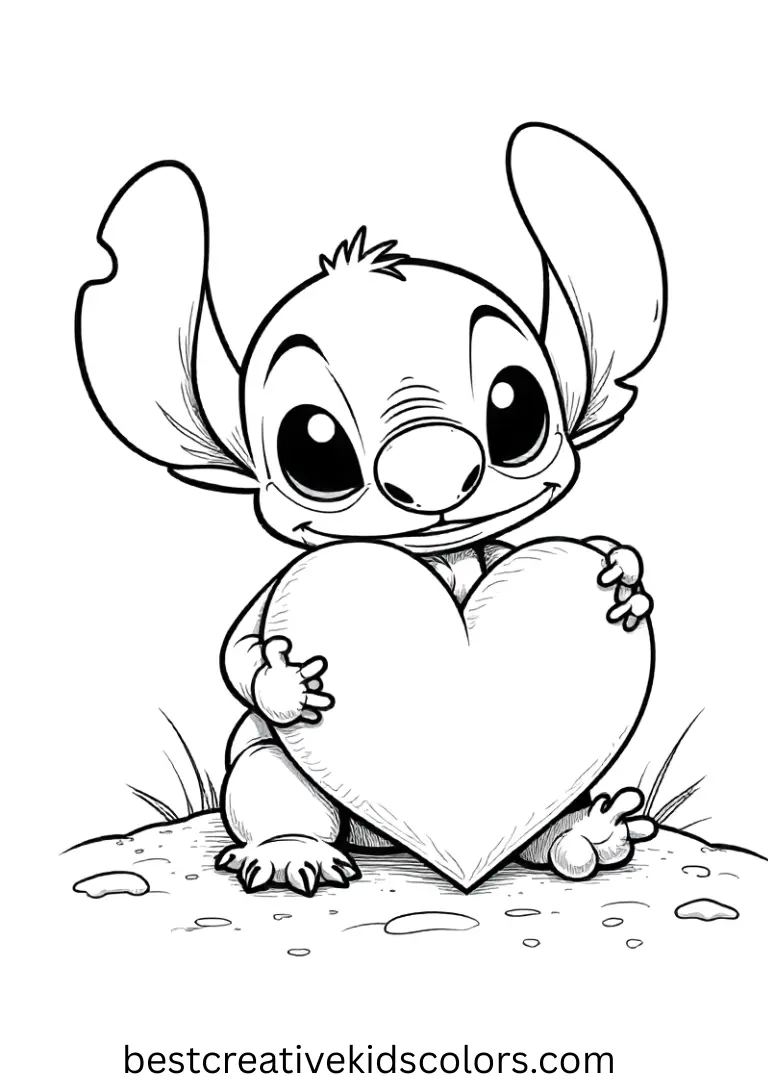 Stitch with Heart Drawing shows Stitch sketching a giant heart in soft sand.