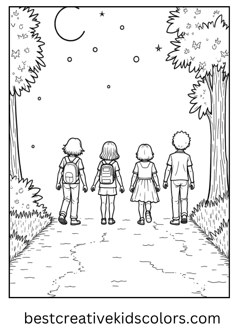 Stranger Things Moonlight Walk Coloring Page