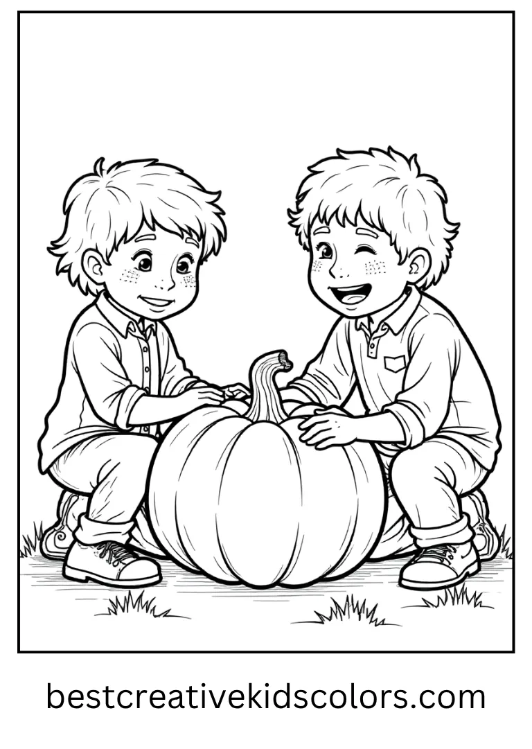 Stranger Things Pumpkin Carving Coloring Page The group carves pumpkins together with smiles.