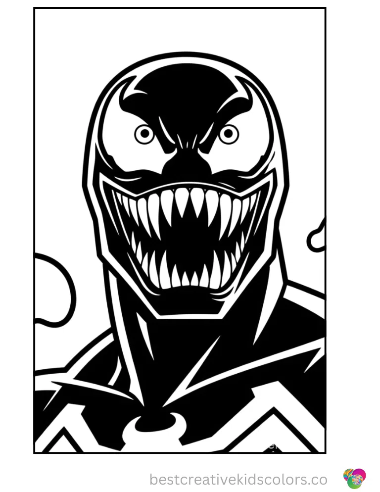 Stunning Realistic Venom Coloring Pages for Adults A realistic Venom gazes upward with wide eyes on a perfectly clean background.