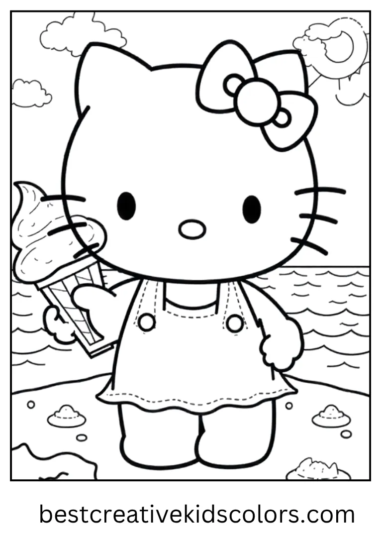 Summer Ice Cream Hello Kitty Coloring Sheet