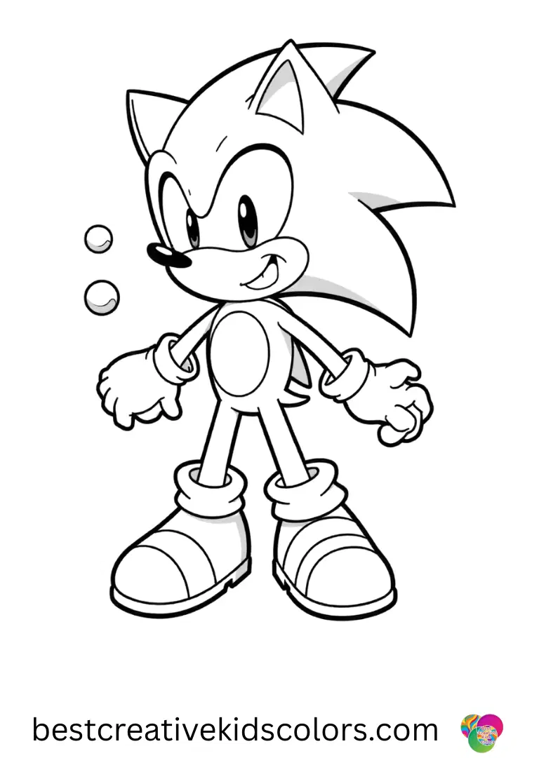 Super Sonic printable has Super Sonic tossing floating bubbles in a grassy field.