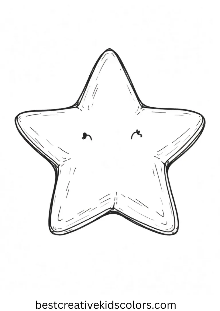 Floating gently, a cute star appears in Super easy coloring pages blank scene.
