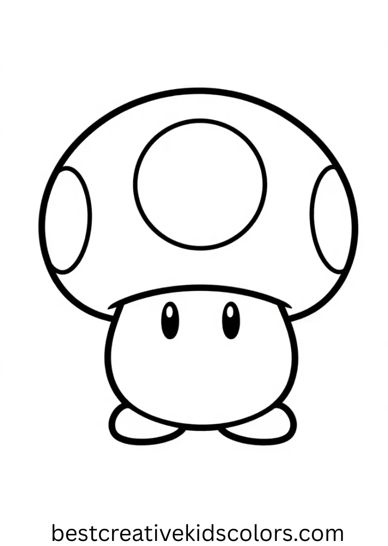 Super Mario mushroom coloring page shows a cheerful mushroom from the game world.